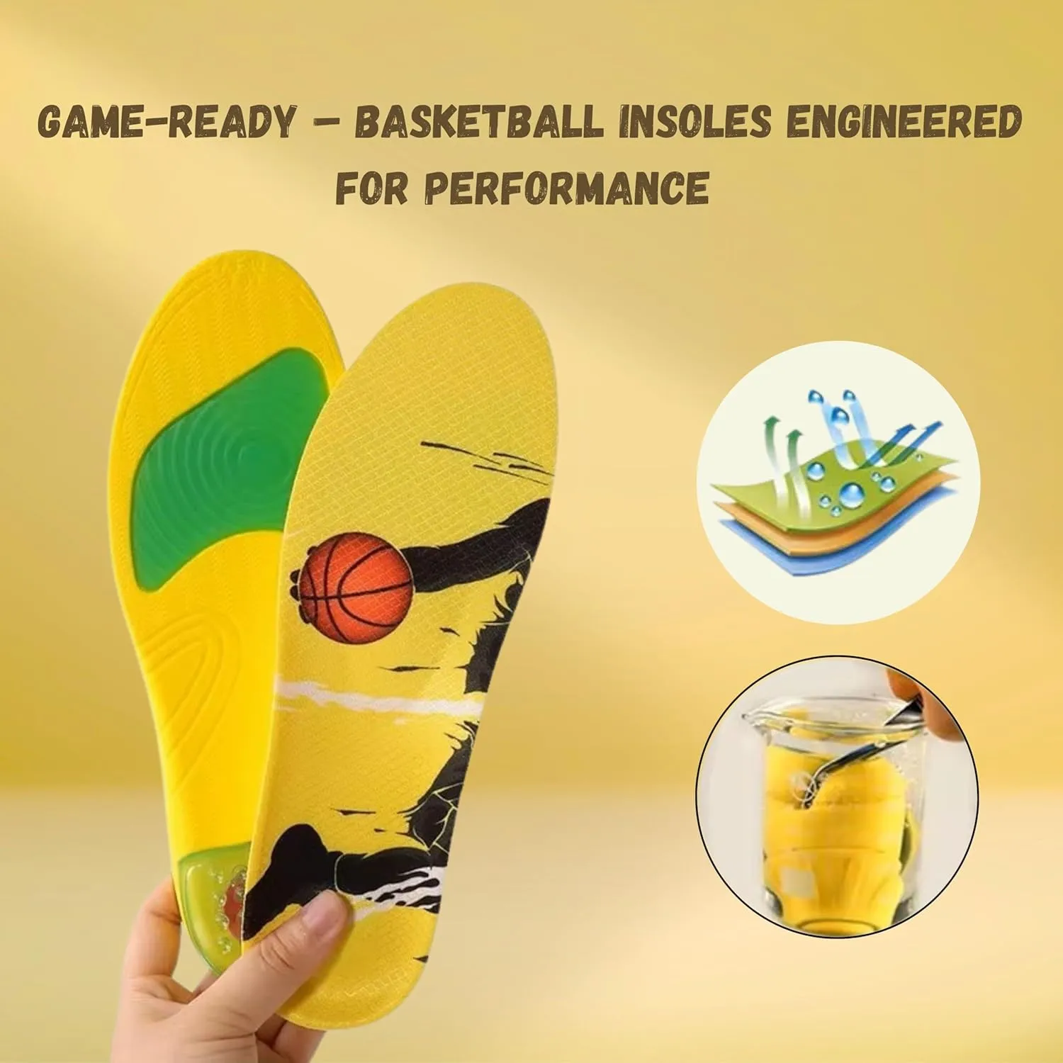 Premium High Jump Insoles with Shock Absorber, Athletic Shoe Inserts for Basketball, Running, and Sports Performance XL (Men 10.5-13/Women 13-15)