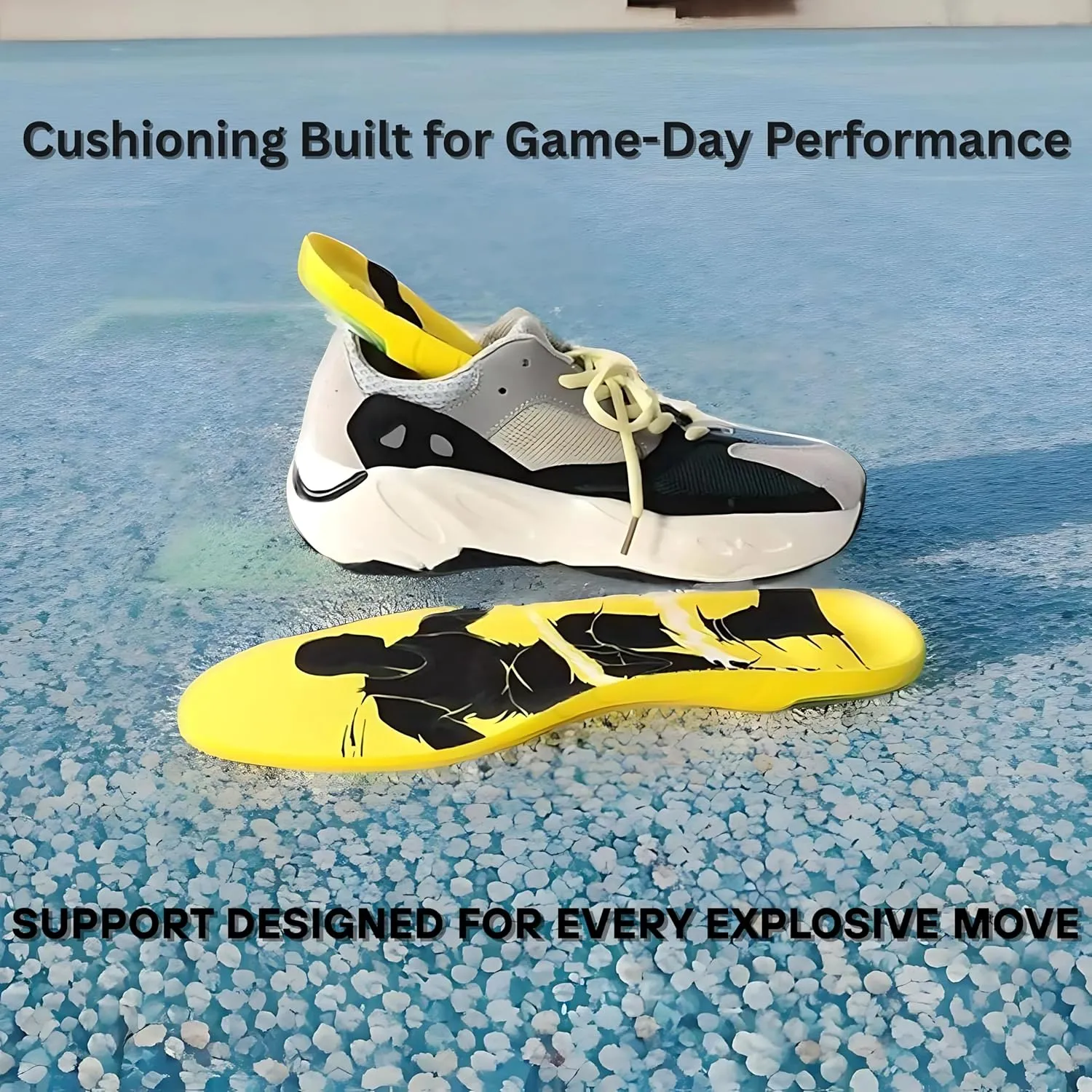 Premium High Jump Insoles with Shock Absorber, Athletic Shoe Inserts for Basketball, Running, and Sports Performance XL (Men 10.5-13/Women 13-15)