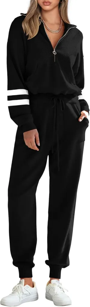 PRETTYGARDEN Women's 2 Piece Sweater Set Pullover Zip Up Sweatshirt Jogger Sweatpants Tracksuit Casual Outfit