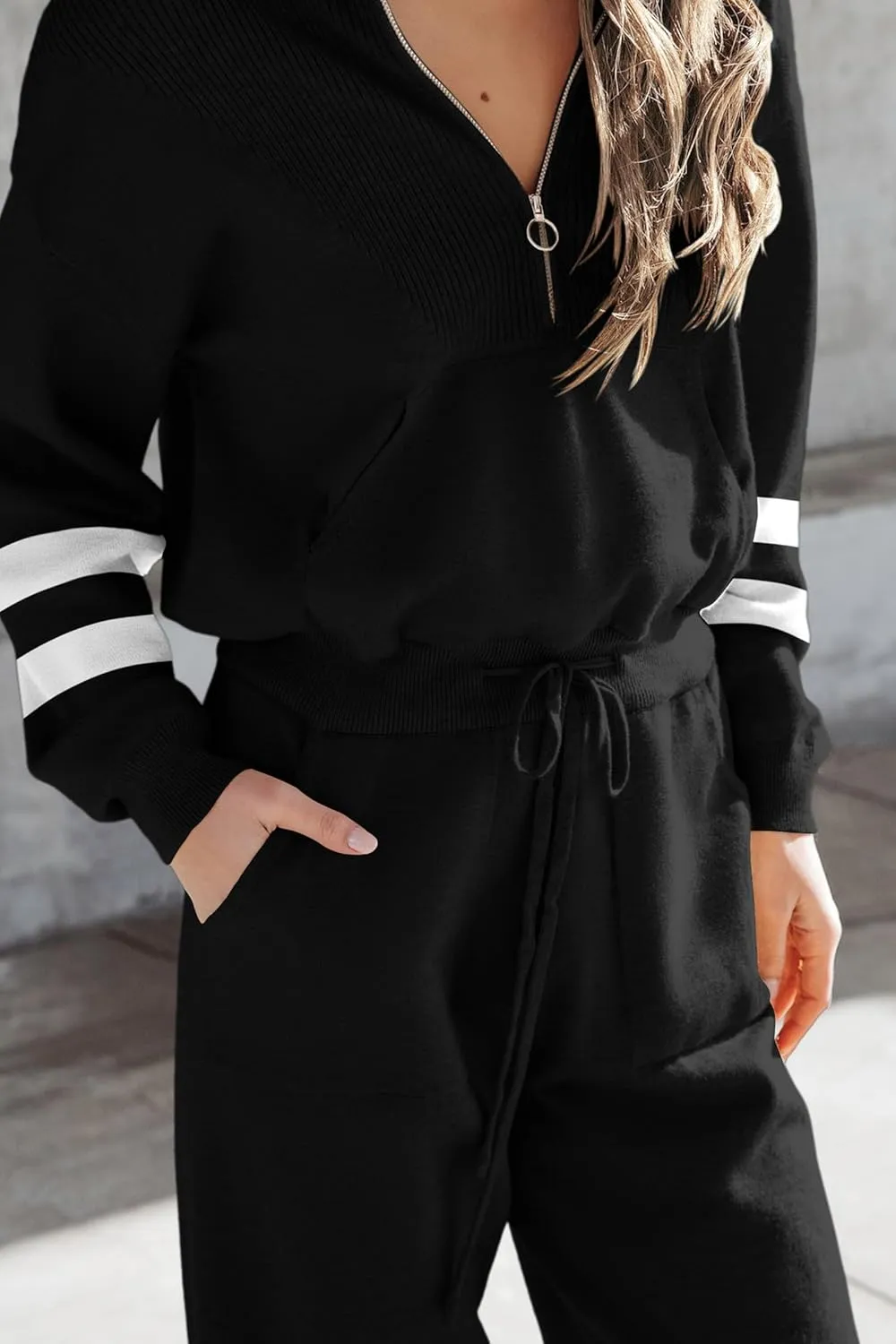 PRETTYGARDEN Women's 2 Piece Sweater Set Pullover Zip Up Sweatshirt Jogger Sweatpants Tracksuit Casual Outfit