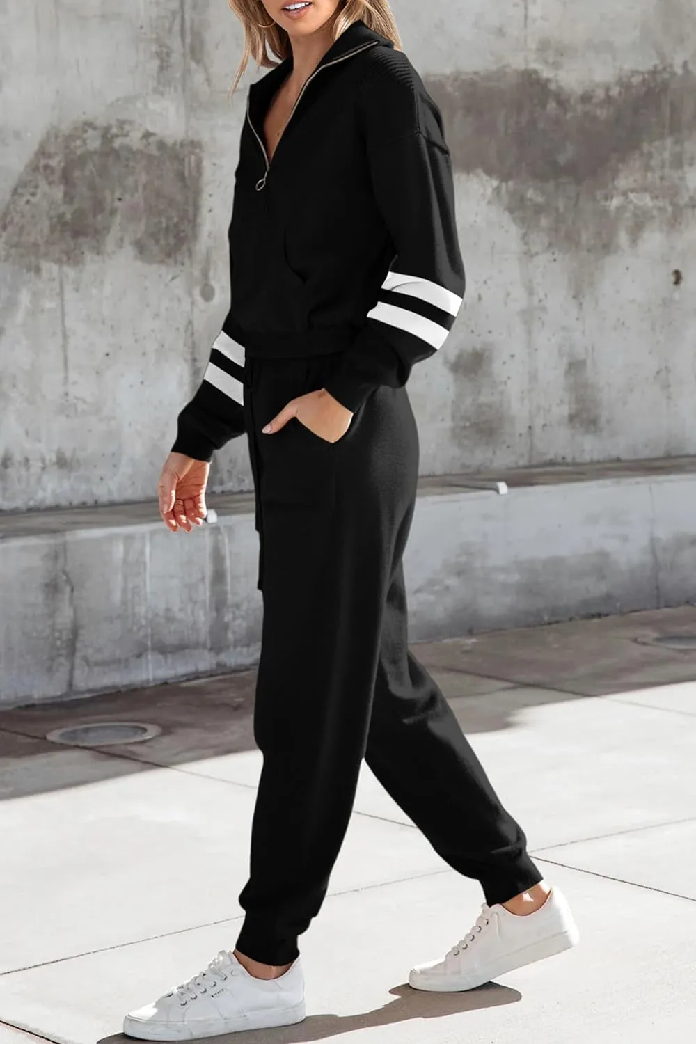 PRETTYGARDEN Women's 2 Piece Sweater Set Pullover Zip Up Sweatshirt Jogger Sweatpants Tracksuit Casual Outfit
