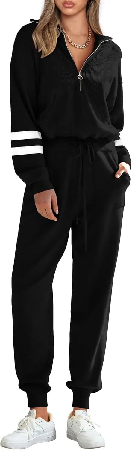 PRETTYGARDEN Women's 2 Piece Sweater Set Pullover Zip Up Sweatshirt Jogger Sweatpants Tracksuit Casual Outfit