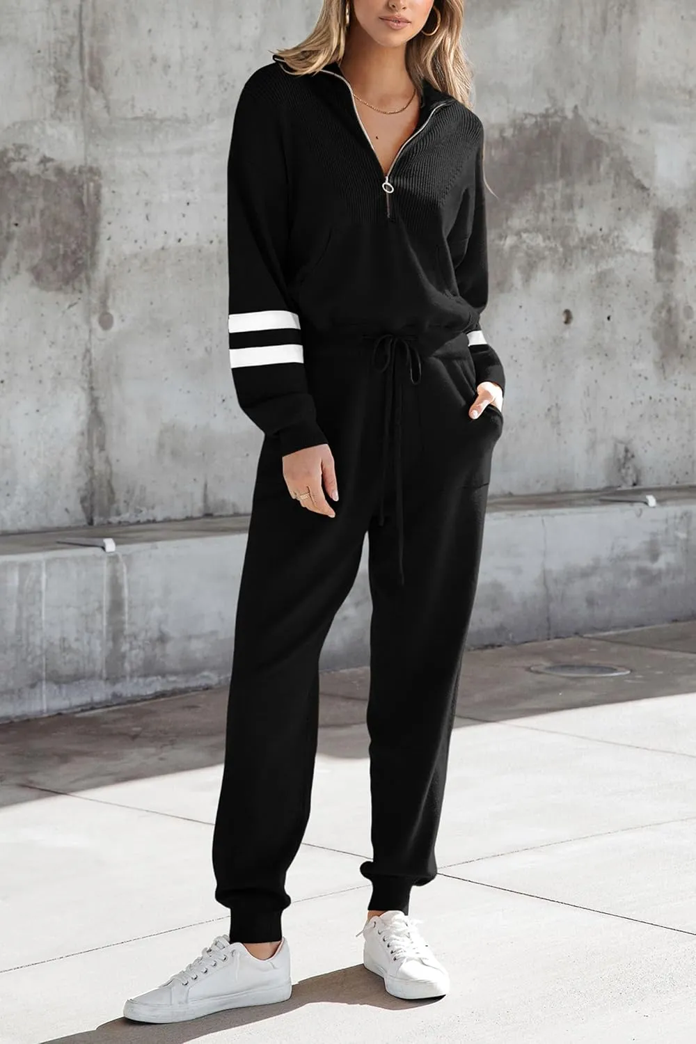 PRETTYGARDEN Women's 2 Piece Sweater Set Pullover Zip Up Sweatshirt Jogger Sweatpants Tracksuit Casual Outfit