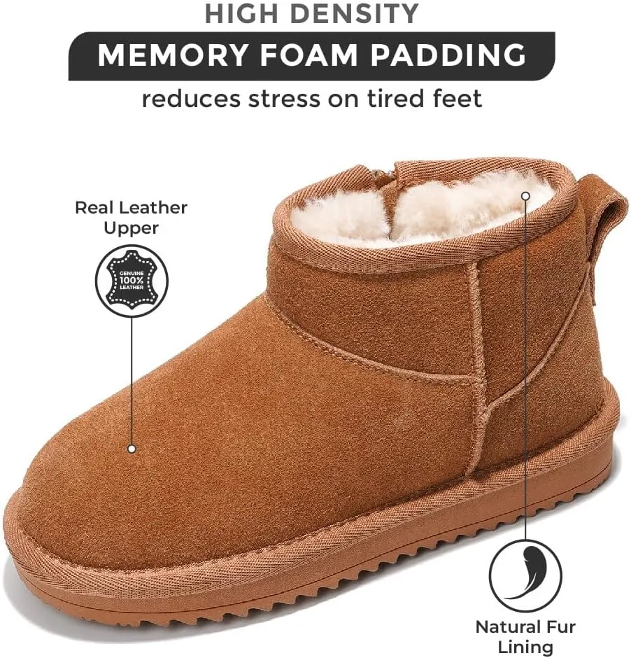 Project Cloud Genuine Leather Girls Boots - Winter Boots & Fall Shoes - Memory Foam Mini Fall Boots, Girl's Fashion Fur Boots - Non-Slip Girls Ankle Boots - Kids Boots for Girls