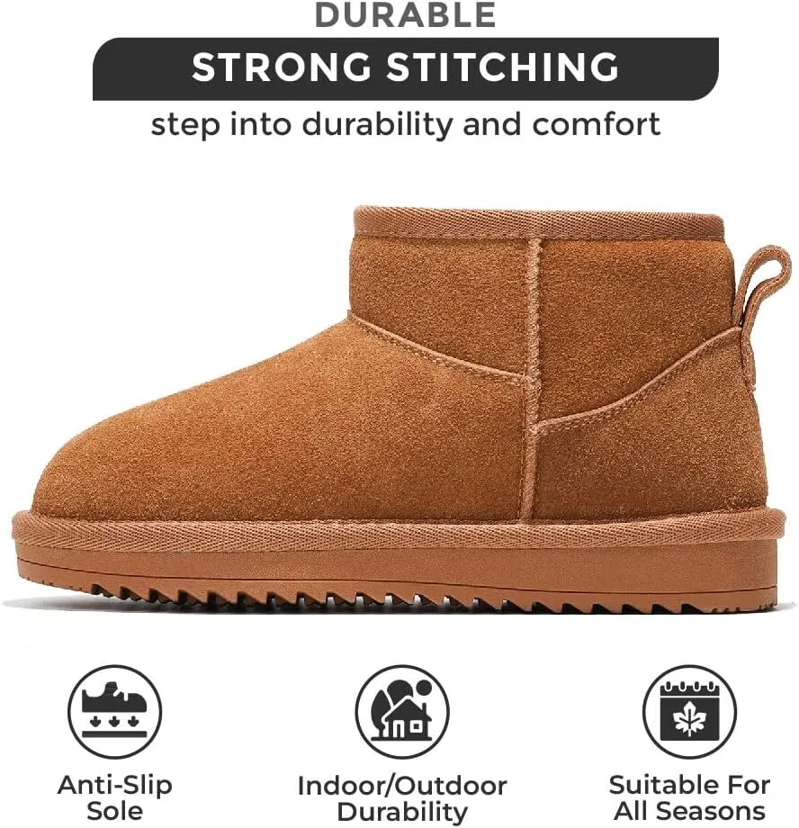 Project Cloud Genuine Leather Girls Boots - Winter Boots & Fall Shoes - Memory Foam Mini Fall Boots, Girl's Fashion Fur Boots - Non-Slip Girls Ankle Boots - Kids Boots for Girls