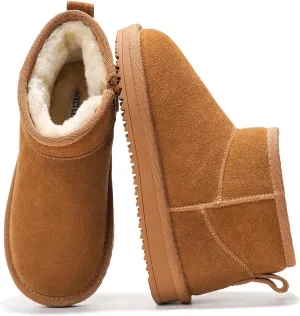 Project Cloud Genuine Leather Girls Boots - Winter Boots & Fall Shoes - Memory Foam Mini Fall Boots, Girl's Fashion Fur Boots - Non-Slip Girls Ankle Boots - Kids Boots for Girls