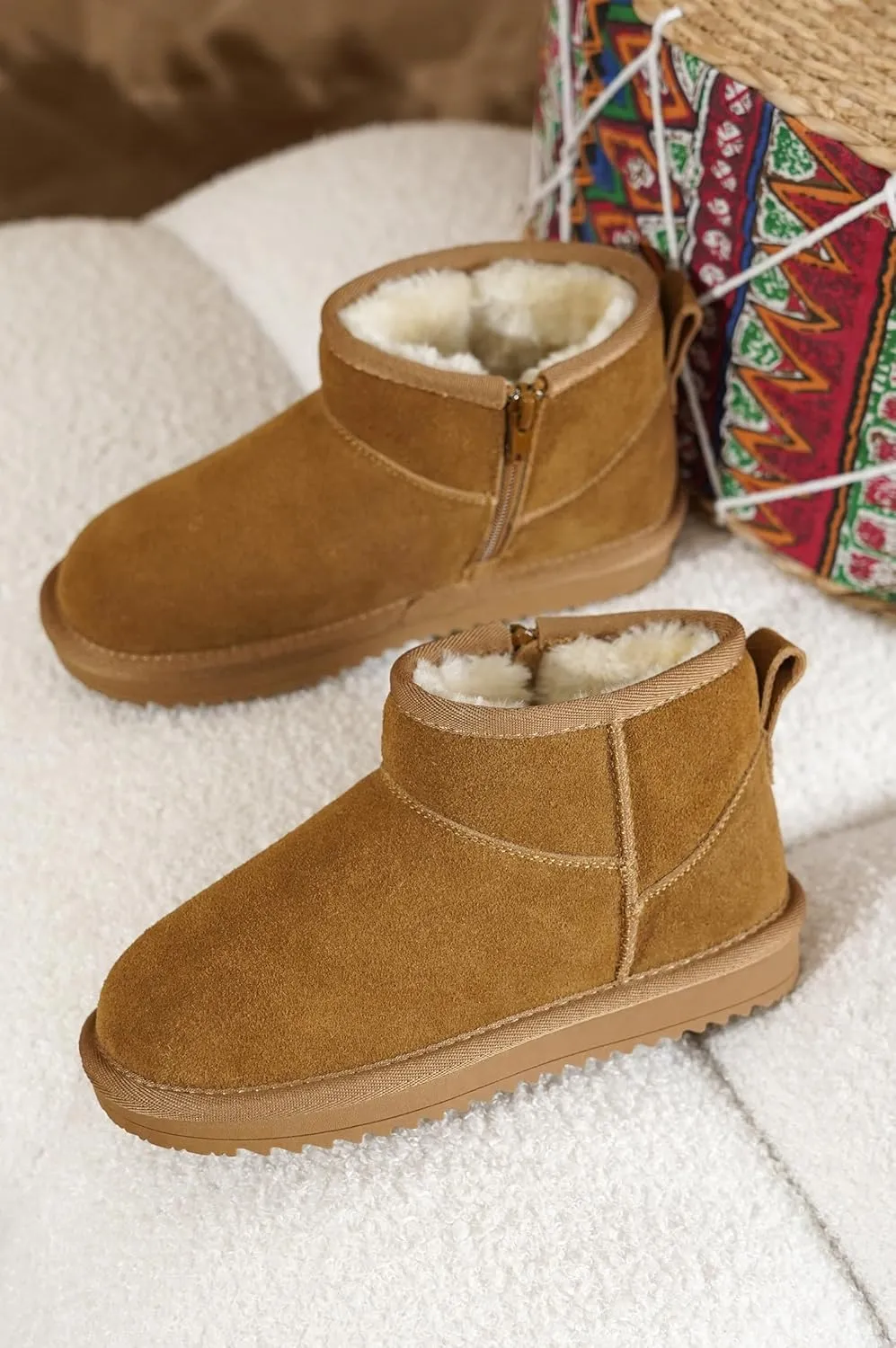 Project Cloud Genuine Leather Girls Boots - Winter Boots & Fall Shoes - Memory Foam Mini Fall Boots, Girl's Fashion Fur Boots - Non-Slip Girls Ankle Boots - Kids Boots for Girls