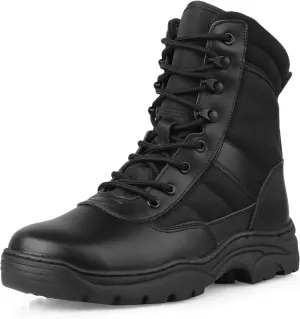 QUNLON Men's Military Side Zipper Tactical Boots Lightweight Breathable 8 inch Combat Outdoors Boots