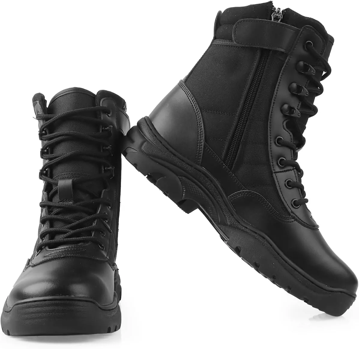 QUNLON Men's Military Side Zipper Tactical Boots Lightweight Breathable 8 inch Combat Outdoors Boots