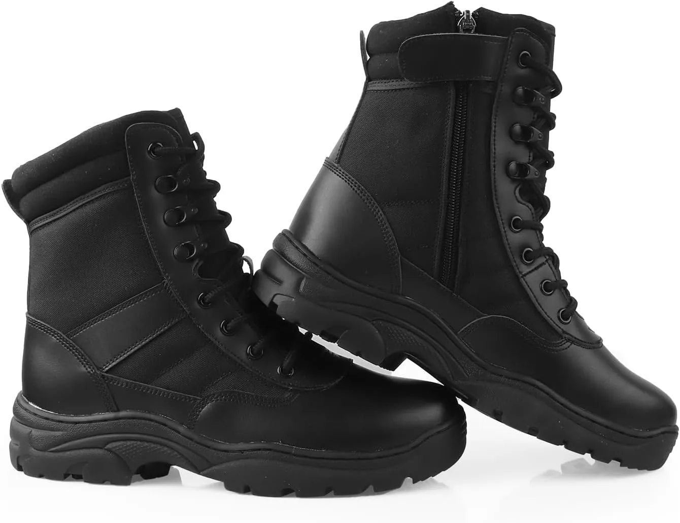QUNLON Men's Military Side Zipper Tactical Boots Lightweight Breathable 8 inch Combat Outdoors Boots