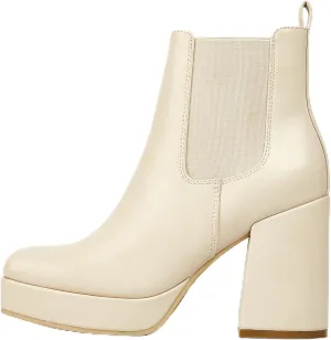 RAFY-02 Women's Chelsea Boots, Leather, Chunky Heel,Block Heel,Comfortable