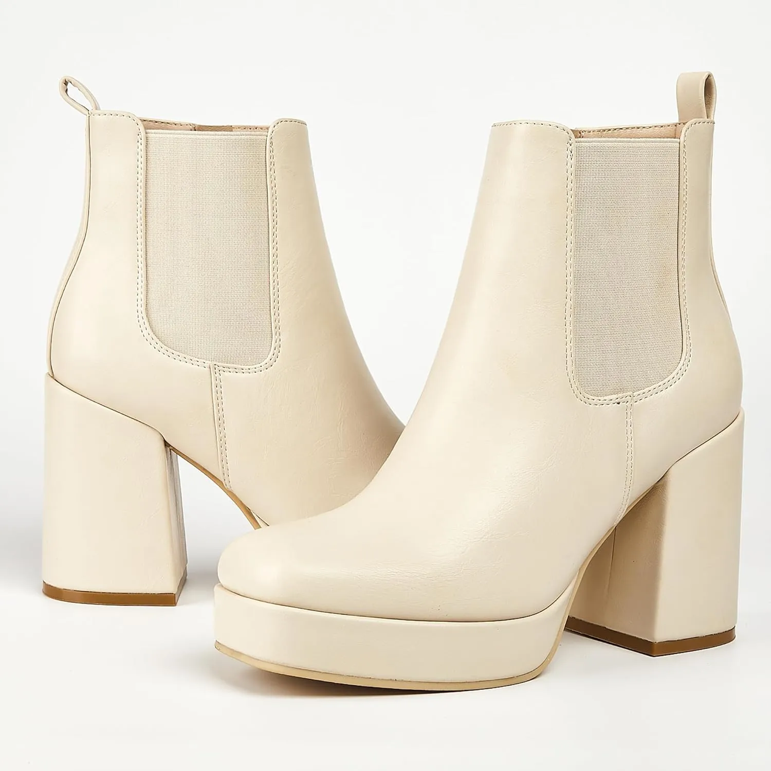 RAFY-02 Women's Chelsea Boots, Leather, Chunky Heel,Block Heel,Comfortable