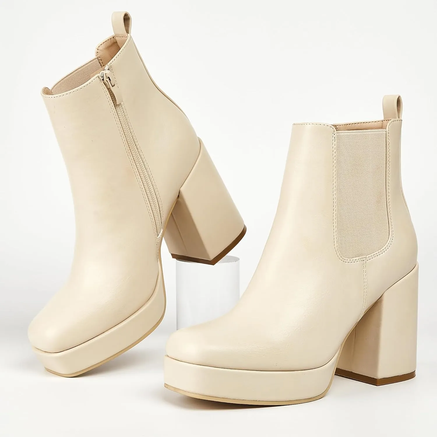 RAFY-02 Women's Chelsea Boots, Leather, Chunky Heel,Block Heel,Comfortable