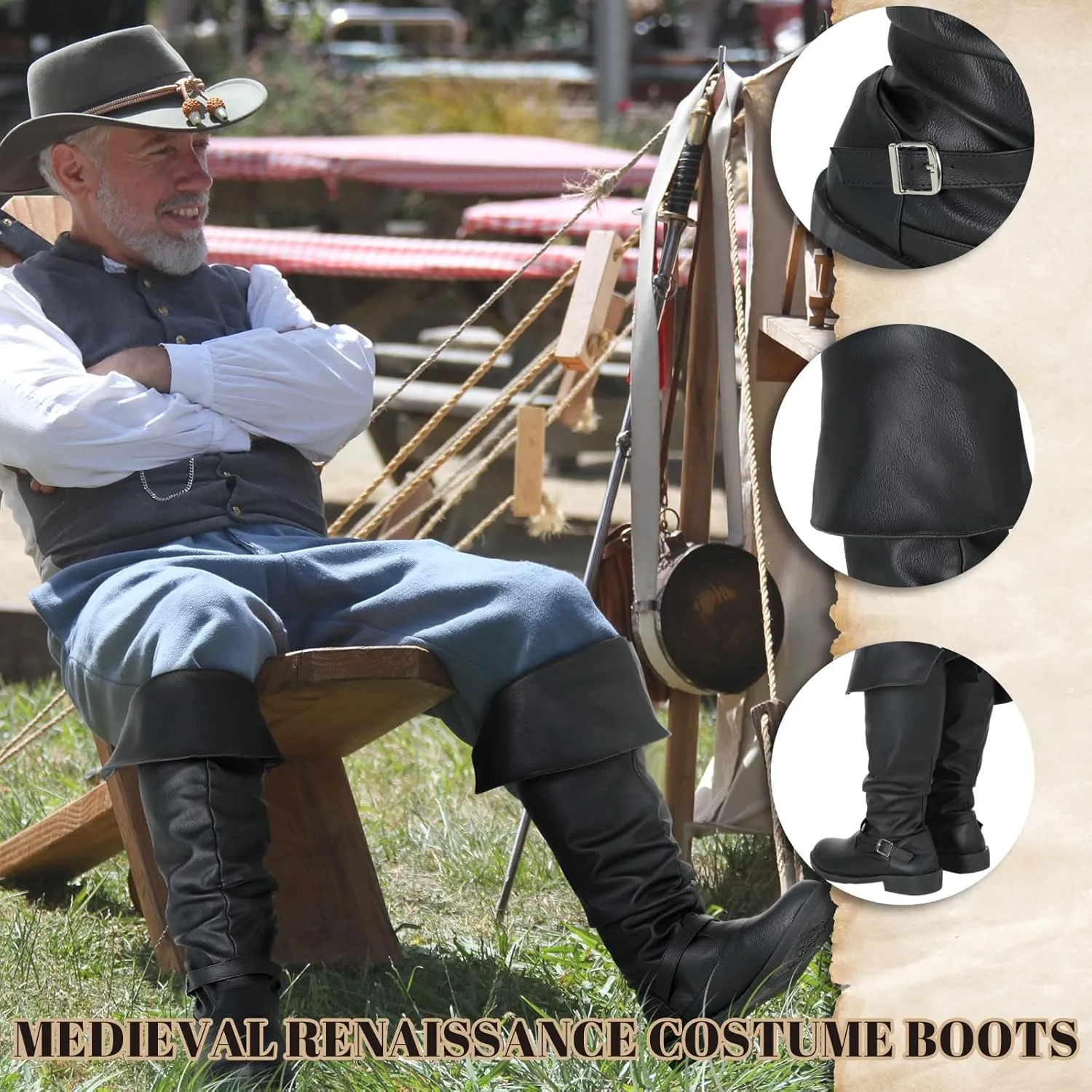 Ramede Medieval Pirate Boots Men Halloween Renaissance Boots Gothic Cosplay Costume for Men