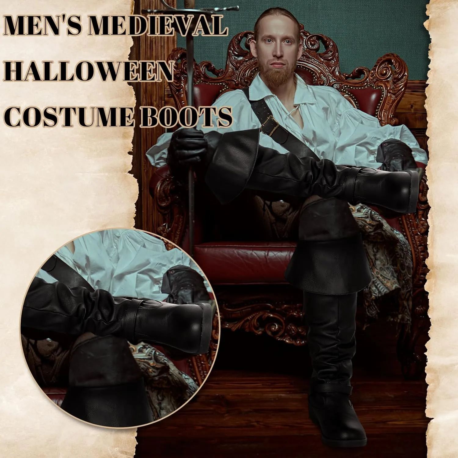 Ramede Medieval Pirate Boots Men Halloween Renaissance Boots Gothic Cosplay Costume for Men
