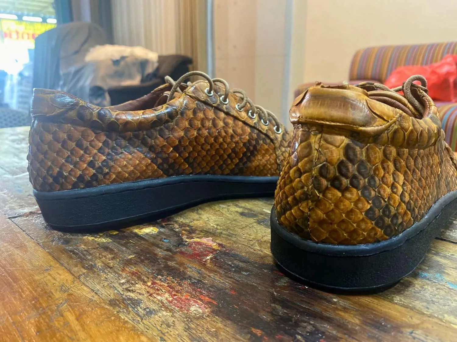 Real Snake Skin Sneakers Casual Walking Shoes