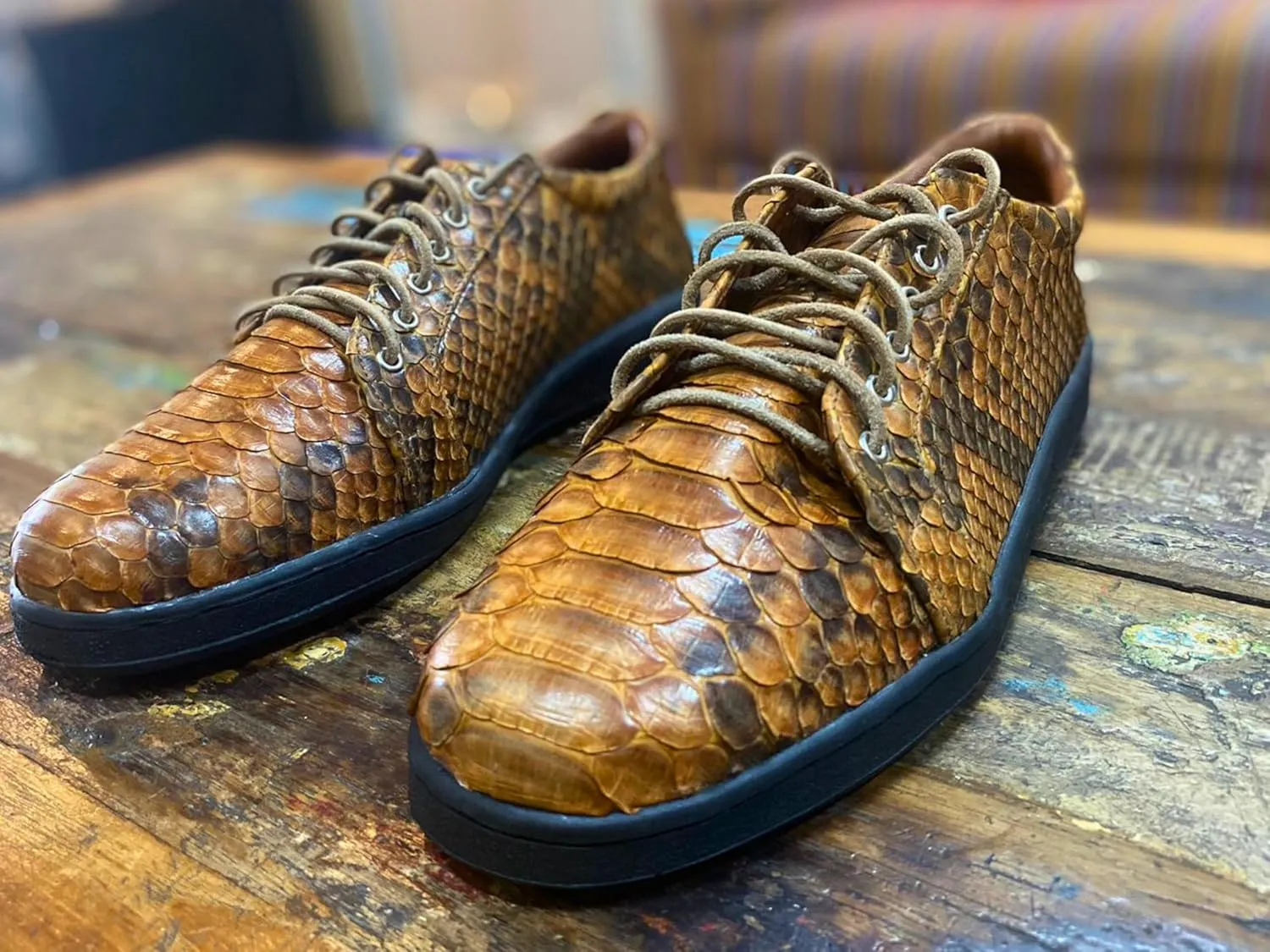 Real Snake Skin Sneakers Casual Walking Shoes