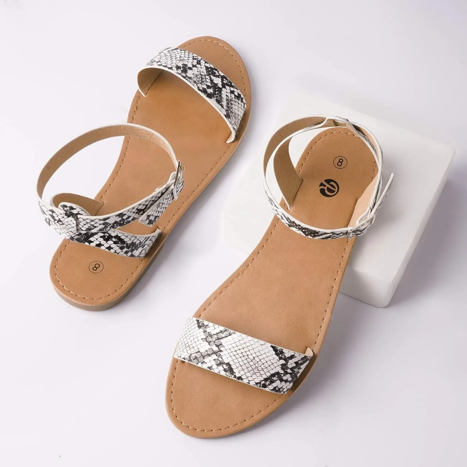 Rekayla Flat Faux Leather Ankle Strap and Adjustable Buckle Sandals for Women