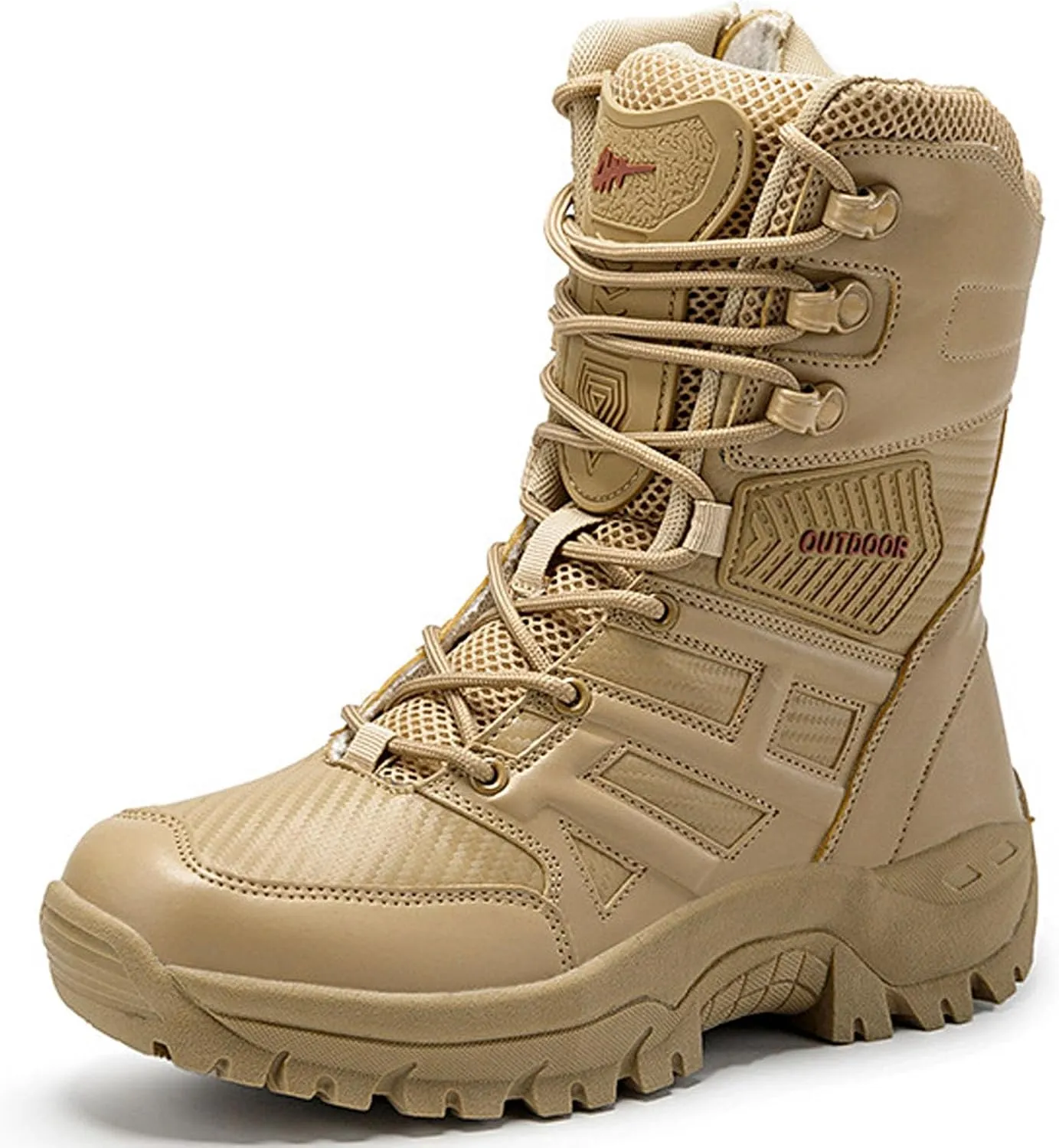 Renyqatt Tactical Boots for Men 8 Inches Military Work Boots Side Zipper Leather Combat Hunting Boots jungle Army Boots