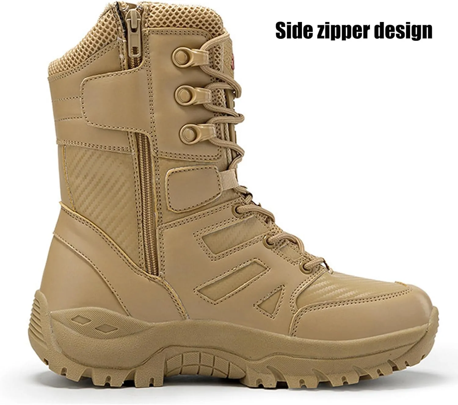 Renyqatt Tactical Boots for Men 8 Inches Military Work Boots Side Zipper Leather Combat Hunting Boots jungle Army Boots