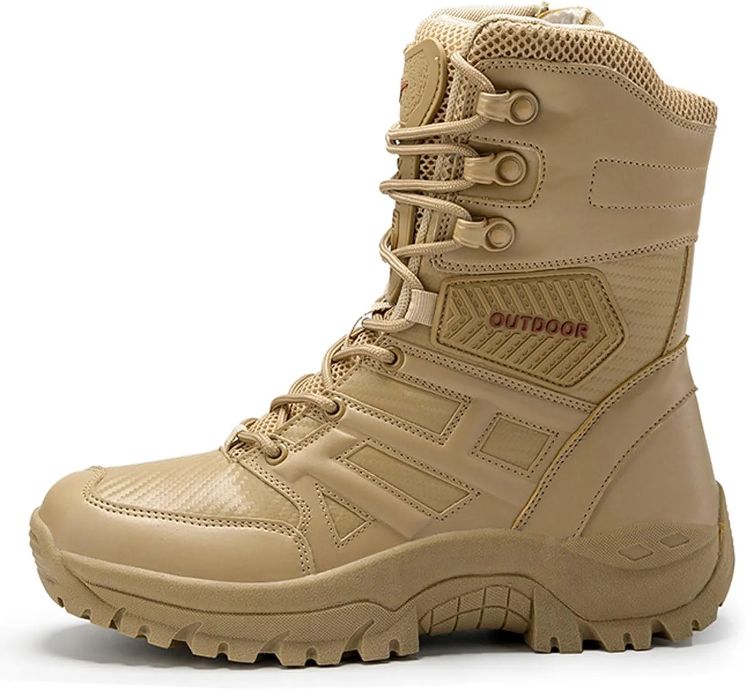 Renyqatt Tactical Boots for Men 8 Inches Military Work Boots Side Zipper Leather Combat Hunting Boots jungle Army Boots