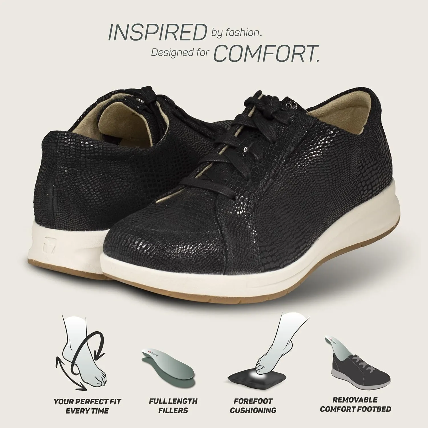 Revere Athens Women's Sneakers – Lightweight Premium Leather Sneakers with Customizable Fit and Removable Footbed with Arch Support