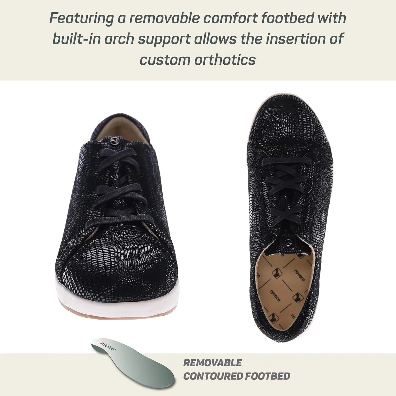 Revere Athens Women's Sneakers – Lightweight Premium Leather Sneakers with Customizable Fit and Removable Footbed with Arch Support