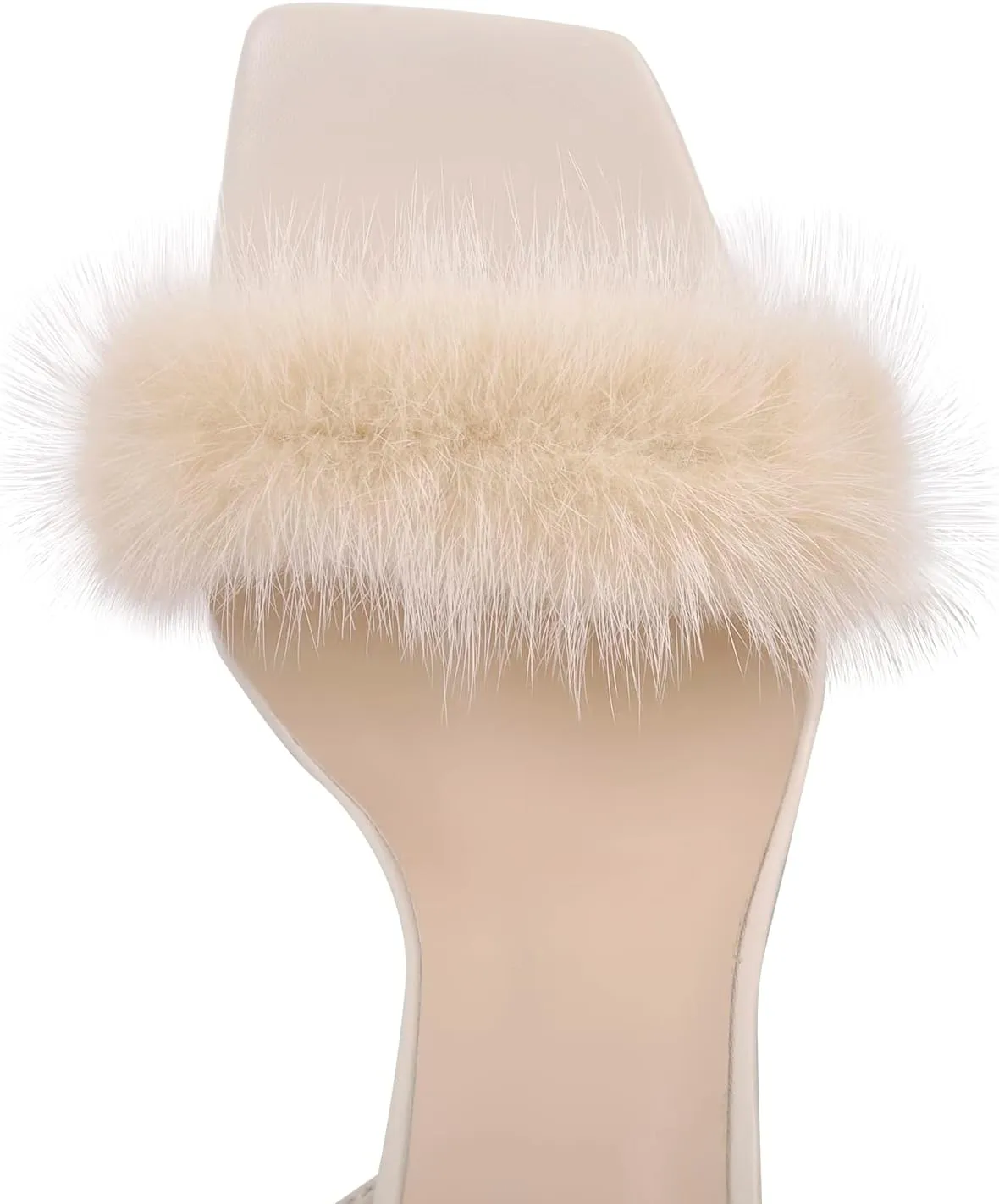 Richealnana Women's Fluffy Feather Pointed Toe Clear Heels Sandals