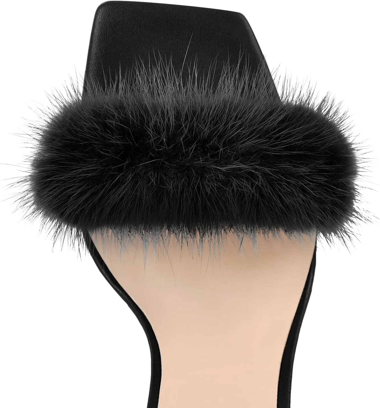 Richealnana Women's Fluffy Feather Pointed Toe Clear Heels Sandals