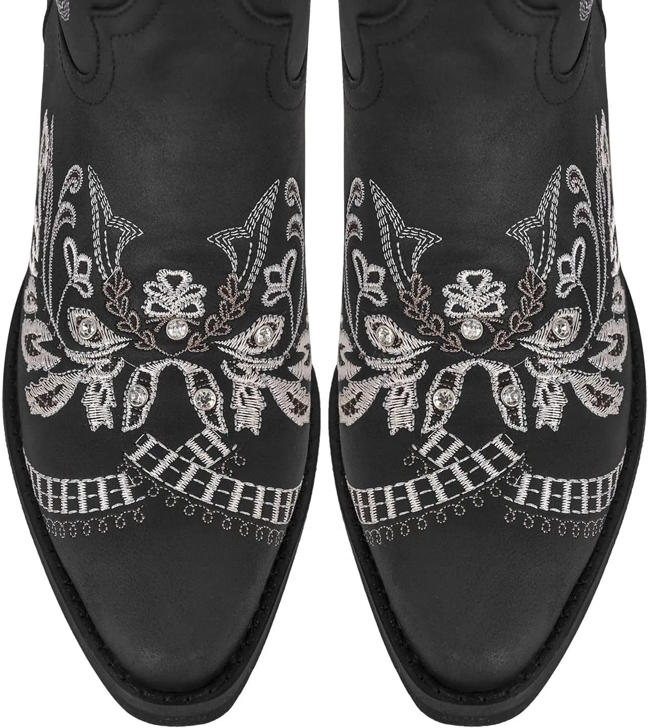 richealnini Sparkle Embroidered Rhinestone Cowboy Cowgirl Boots Pull-On Tab Ankle Boots with Side Zippers
