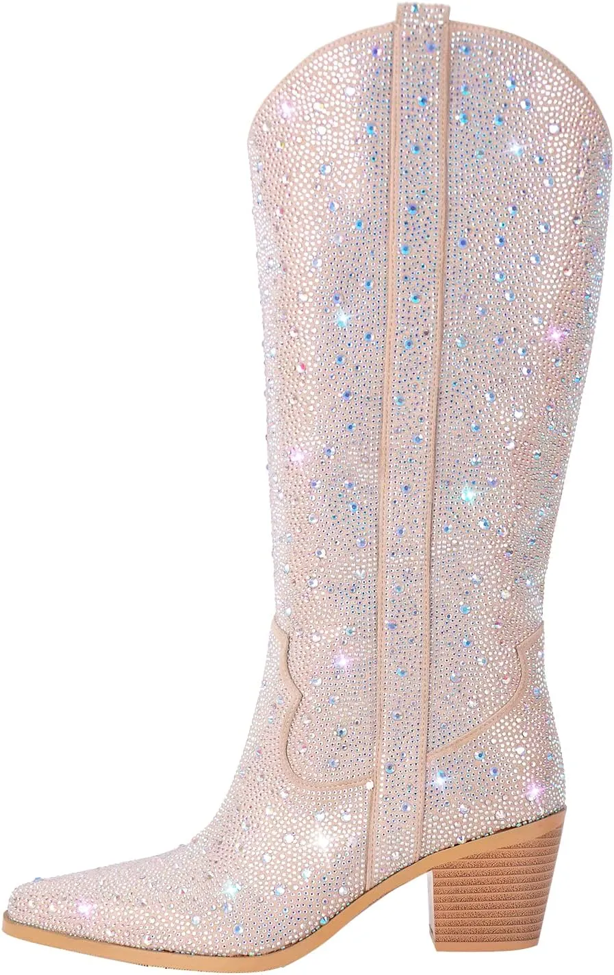 richealnini Sparkle Rhinestone Cowgirl Cowboy Boots for Women Pull On Diamante Heeled Bootes