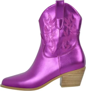 richealnini Women's Cowboy Boots Pull On Stacked Heeled Booties