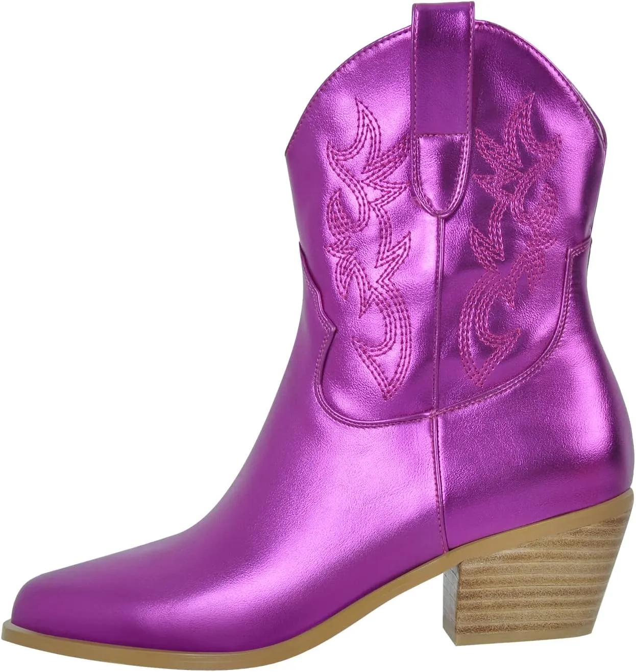 richealnini Women's Cowboy Boots Pull On Stacked Heeled Booties