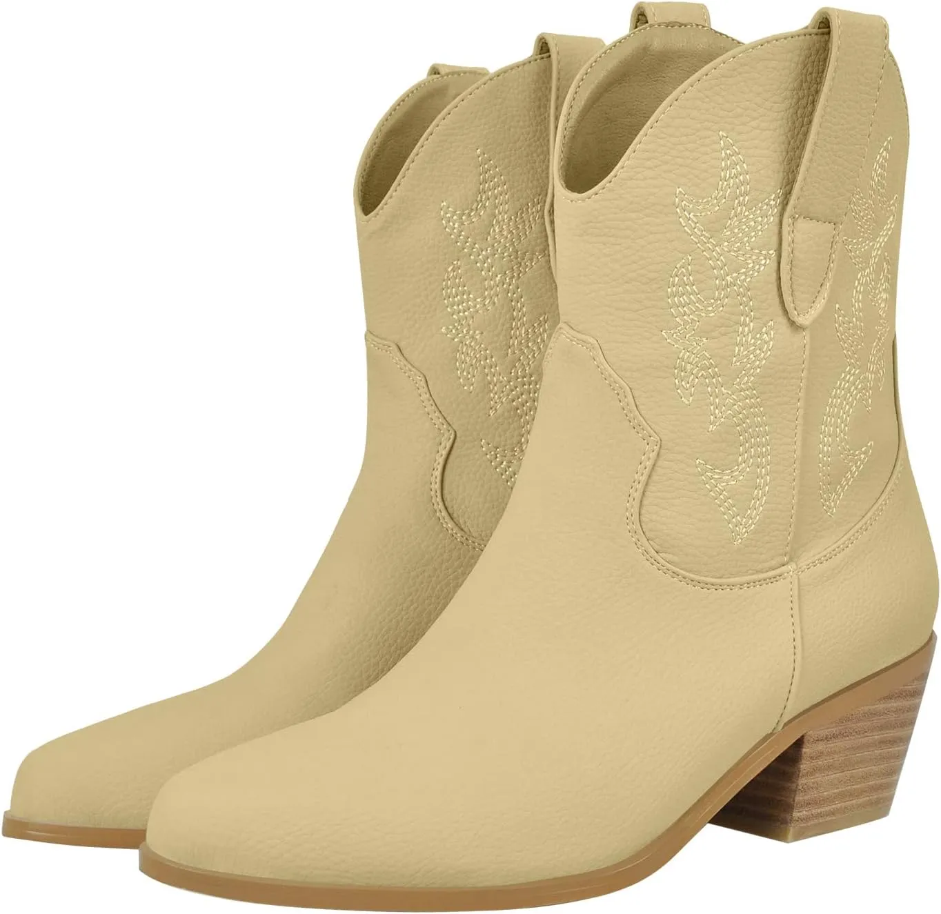 richealnini Women's Cowboy Boots Pull On Stacked Heeled Booties