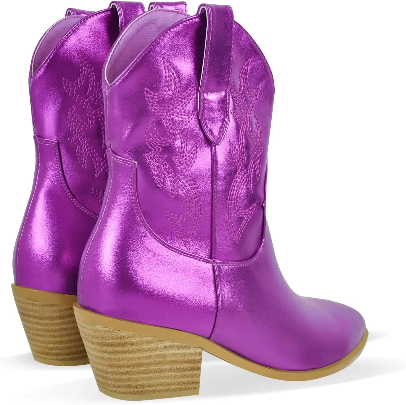 richealnini Women's Cowboy Boots Pull On Stacked Heeled Booties