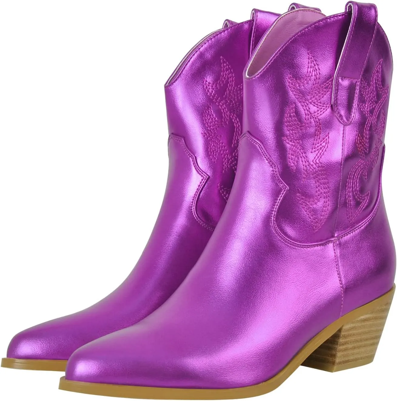 richealnini Women's Cowboy Boots Pull On Stacked Heeled Booties