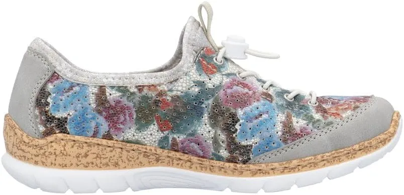 Rieker N42V1 Nikita Women's Sneakers - Lightweight Walking Slip-On Sneakers with Floral Design, Elastic Bungee Lacing & Cushioned Durable Sole for Comfort