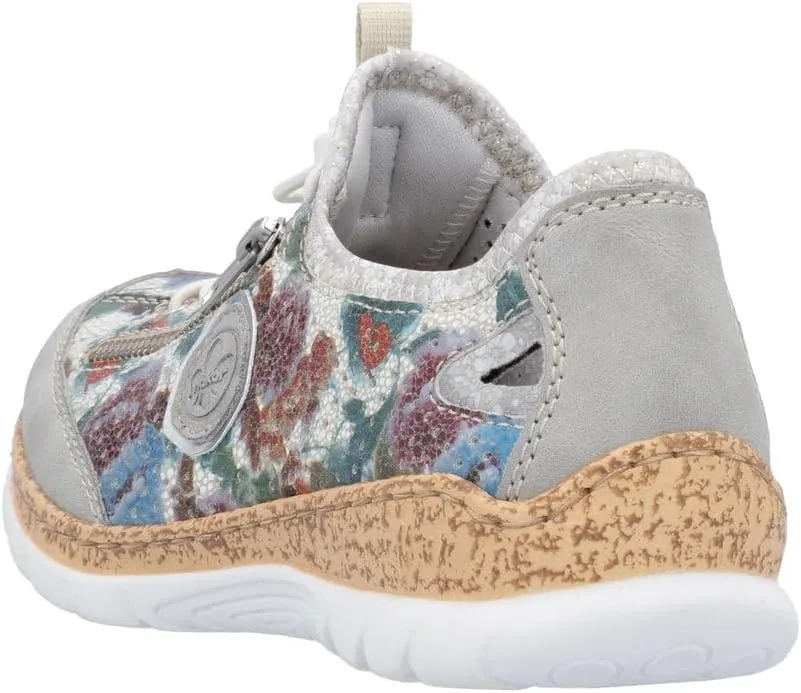 Rieker N42V1 Nikita Women's Sneakers - Lightweight Walking Slip-On Sneakers with Floral Design, Elastic Bungee Lacing & Cushioned Durable Sole for Comfort