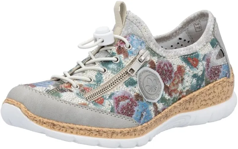 Rieker N42V1 Nikita Women's Sneakers - Lightweight Walking Slip-On Sneakers with Floral Design, Elastic Bungee Lacing & Cushioned Durable Sole for Comfort