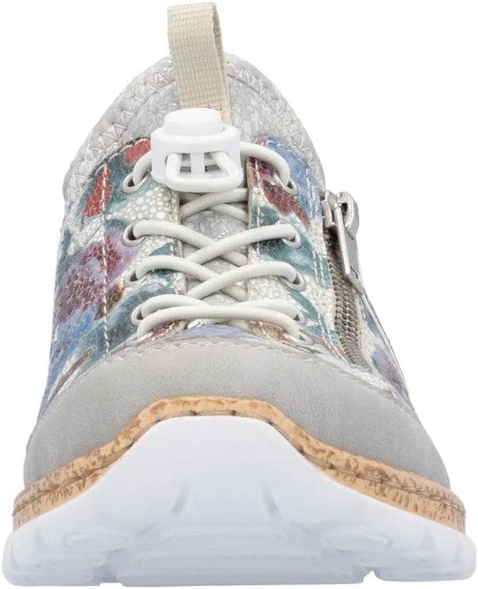 Rieker N42V1 Nikita Women's Sneakers - Lightweight Walking Slip-On Sneakers with Floral Design, Elastic Bungee Lacing & Cushioned Durable Sole for Comfort