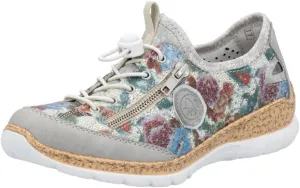 Rieker N42V1 Nikita Women's Sneakers - Lightweight Walking Slip-On Sneakers with Floral Design, Elastic Bungee Lacing & Cushioned Durable Sole for Comfort