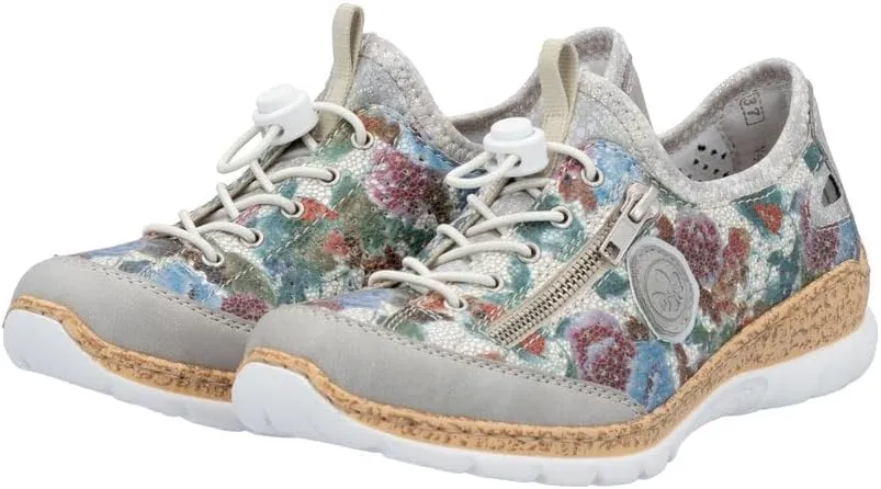 Rieker N42V1 Nikita Women's Sneakers - Lightweight Walking Slip-On Sneakers with Floral Design, Elastic Bungee Lacing & Cushioned Durable Sole for Comfort