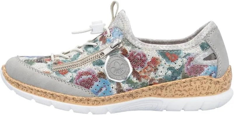Rieker N42V1 Nikita Women's Sneakers - Lightweight Walking Slip-On Sneakers with Floral Design, Elastic Bungee Lacing & Cushioned Durable Sole for Comfort
