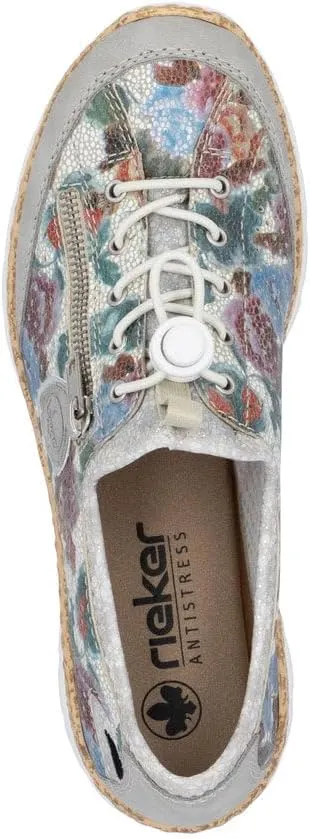 Rieker N42V1 Nikita Women's Sneakers - Lightweight Walking Slip-On Sneakers with Floral Design, Elastic Bungee Lacing & Cushioned Durable Sole for Comfort