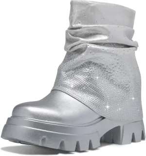 RKQ Zebra platform combat boots for women Low Chunky Heel Adjustable Lace-Up Vamp Inside Zipper Mid Calf Boots Fashion Party Daily Wear leisure Lug Sole Boots