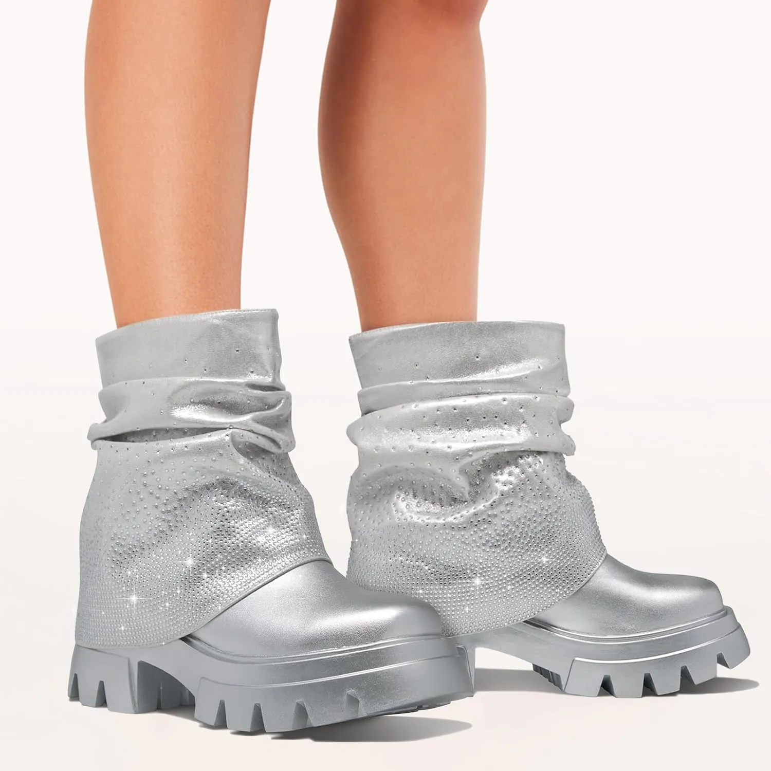 RKQ Zebra platform combat boots for women Low Chunky Heel Adjustable Lace-Up Vamp Inside Zipper Mid Calf Boots Fashion Party Daily Wear leisure Lug Sole Boots