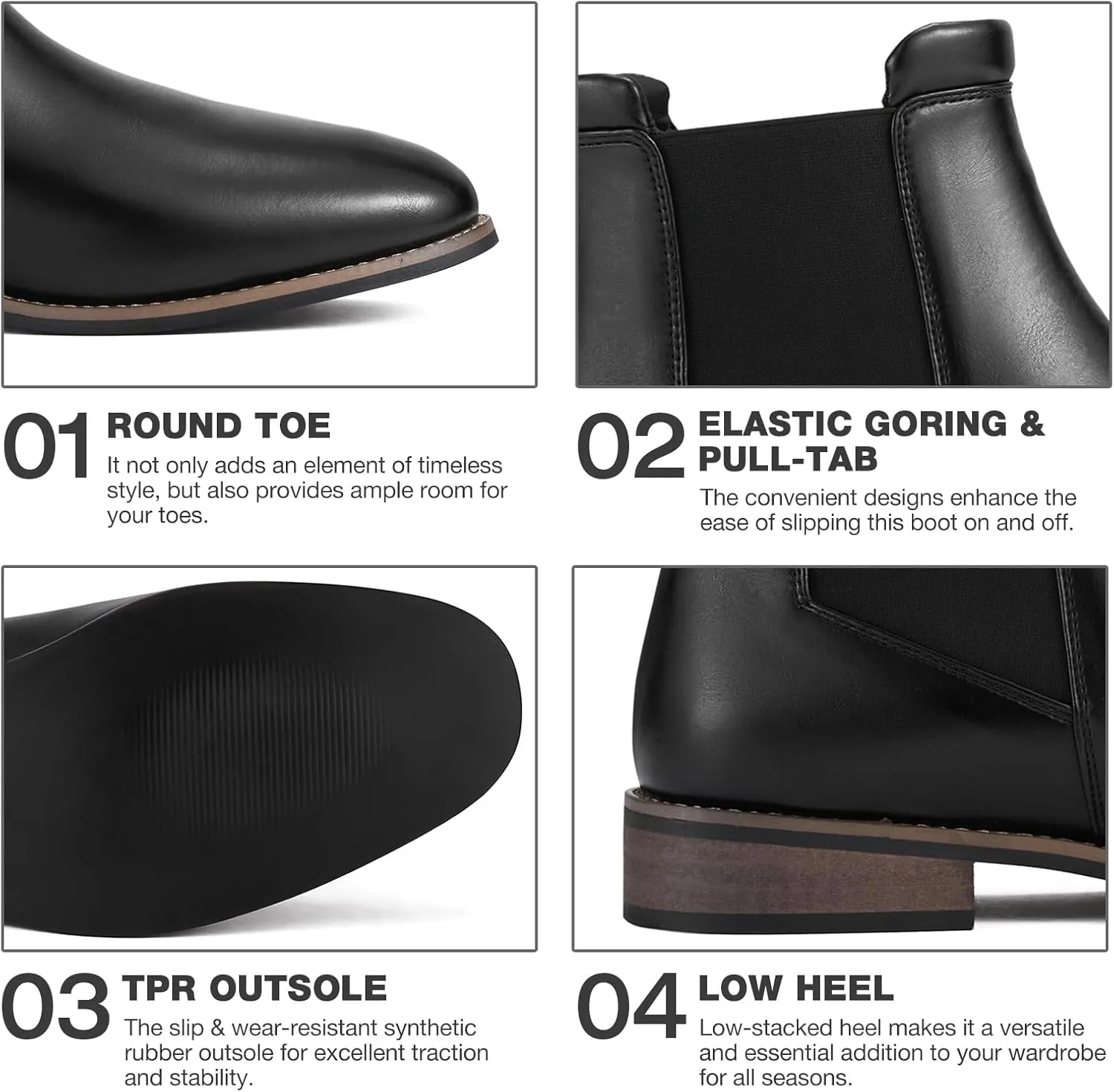 Rollda Mens Chelsea Boots Casual Ankle Boots Dress Boots Elastic Slip on Boots for Men