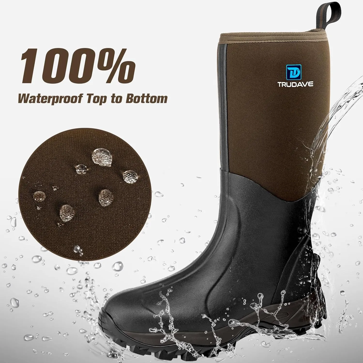 Rubber Boots for Men & Women with Steel Shank, Reliable 6mm Neoprene Waterproof Insulated Rain Boots, Warm Anti-slip High Traction Multi-season Dry Mud Boot for Outdoor Work Hunting, Size 5-14