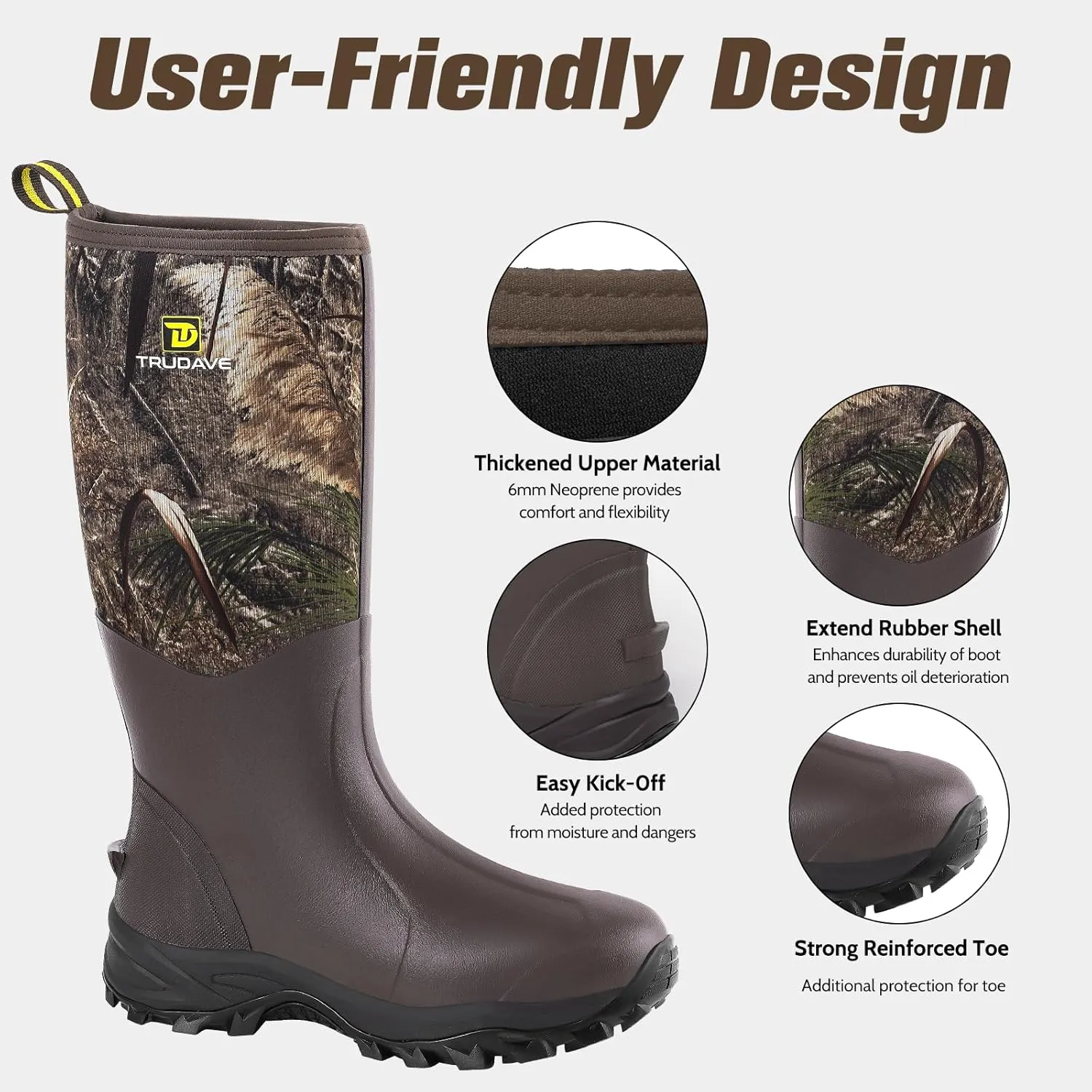 Rubber Boots for Men & Women with Steel Shank, Reliable 6mm Neoprene Waterproof Insulated Rain Boots, Warm Anti-slip High Traction Multi-season Dry Mud Boot for Outdoor Work Hunting, Size 5-14