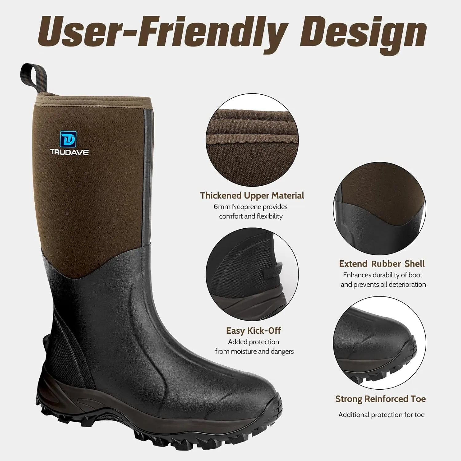 Rubber Boots for Men & Women with Steel Shank, Reliable 6mm Neoprene Waterproof Insulated Rain Boots, Warm Anti-slip High Traction Multi-season Dry Mud Boot for Outdoor Work Hunting, Size 5-14